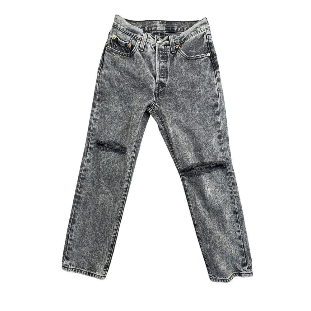 Levi's 501 Jeans Salsa Center Black Distressed Cropped 100% Cotton 24